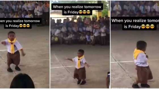 Boy in oversized clothes shows off killer dance moves in front of parents and peers