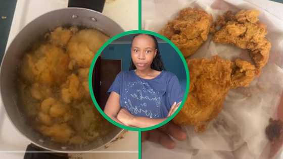 Lady fails at making amagwinya in hilarious TikTok video, Mzansi convinced its fried chicken: "Zinger gwinya"