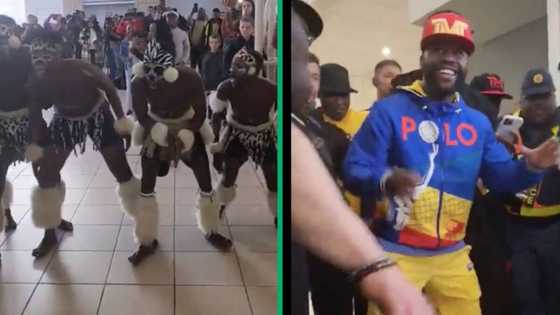 Floyd Mayweather arrives in South Africa, is greeted by Zulu men performing for him