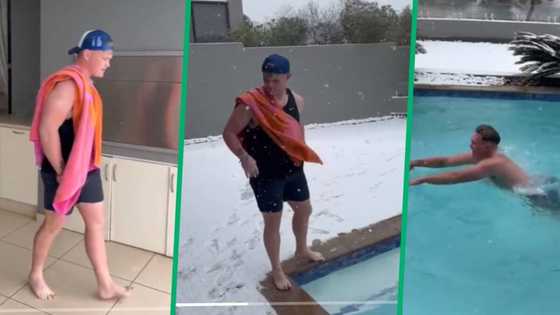 Man decides to go swimming during snowfall in South Africa, Mzansi reacts to TikTok video with over 767k views