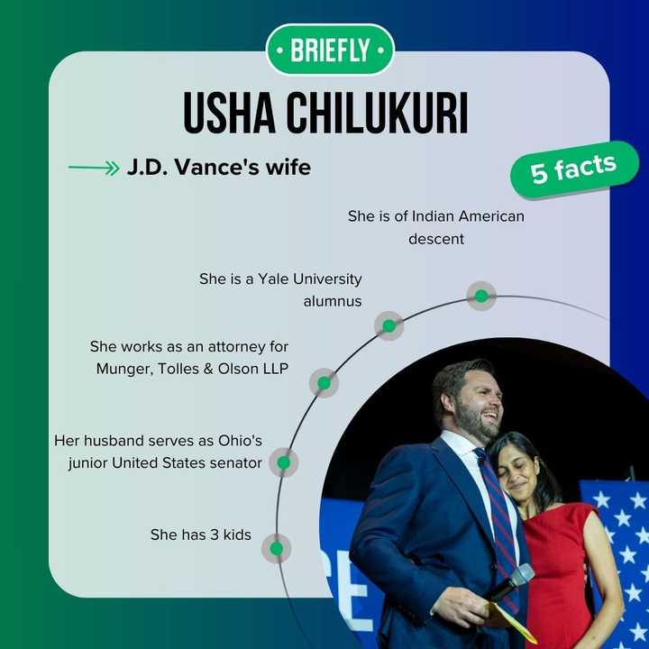 Meet J.D. Vance's wife: All about Usha Chilukuri Vance - Briefly.co.za