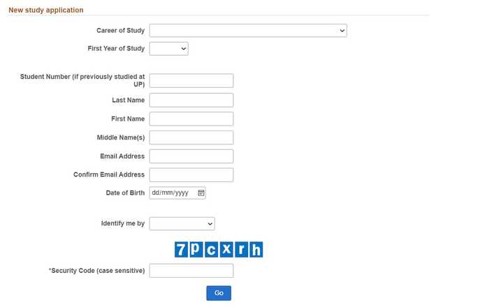 A screenshot of UP online application form