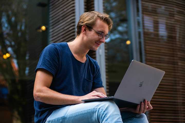 A student with a laptop